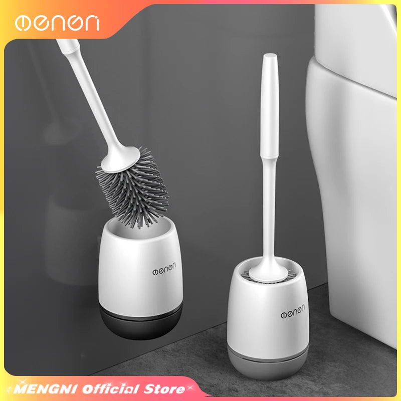 Silicone Toilet Brush with Holder – Wall-Mounted Bathroom Cleaning Brush