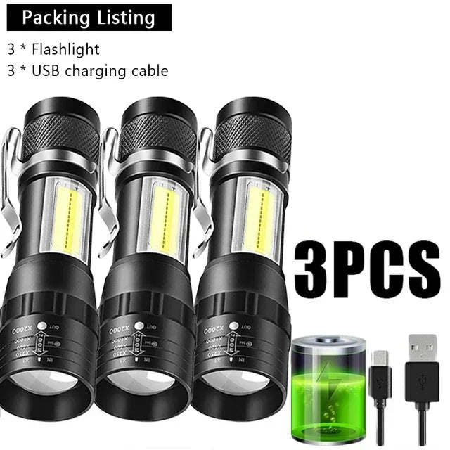 Portable Rechargeable Zoomable LED Flashlight with Pen Clip