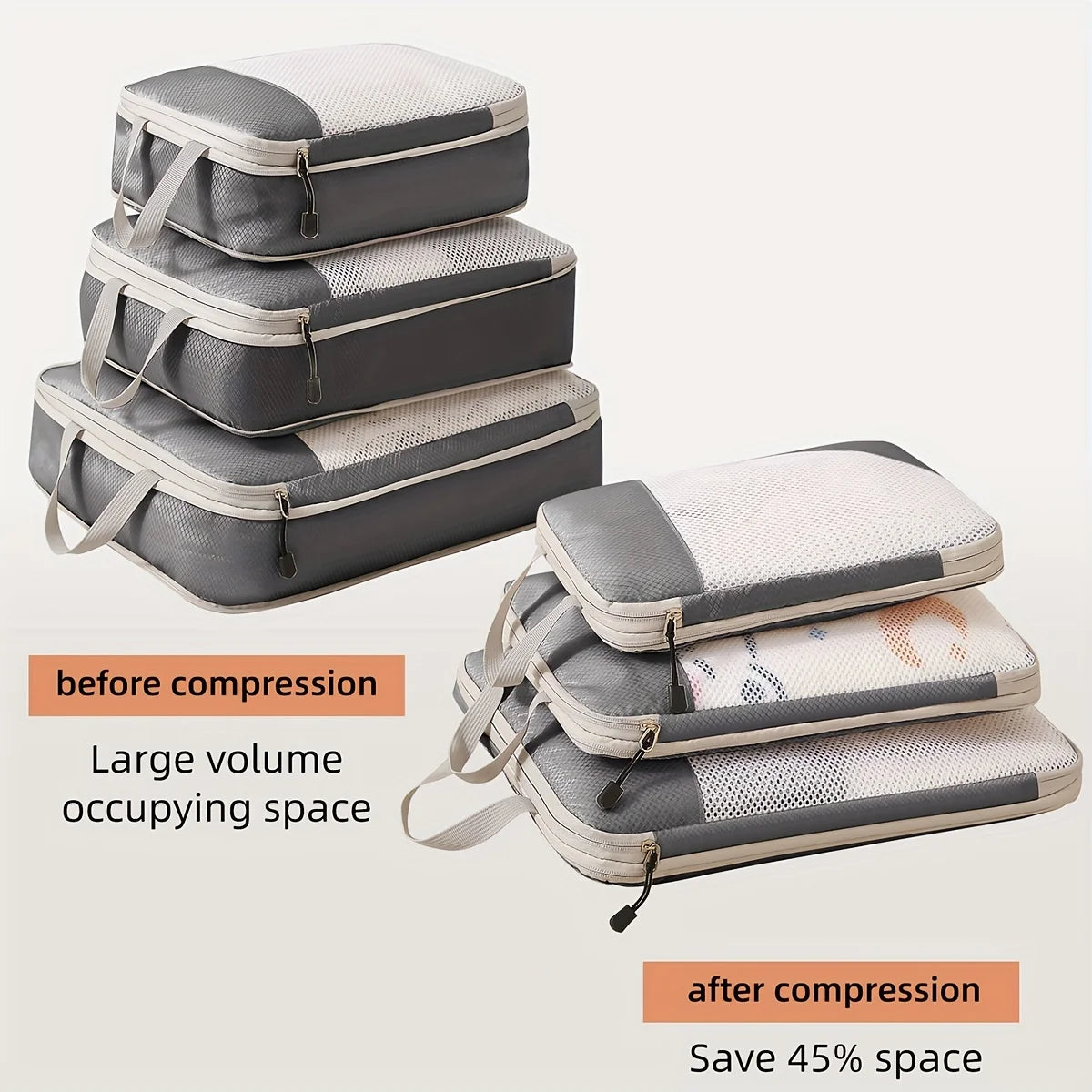 3-Piece Travel Compression Packing Cubes – Luggage Organizer Set
