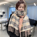 Women's Plaid Winter Scarf – Soft Warm Tassel Shawl