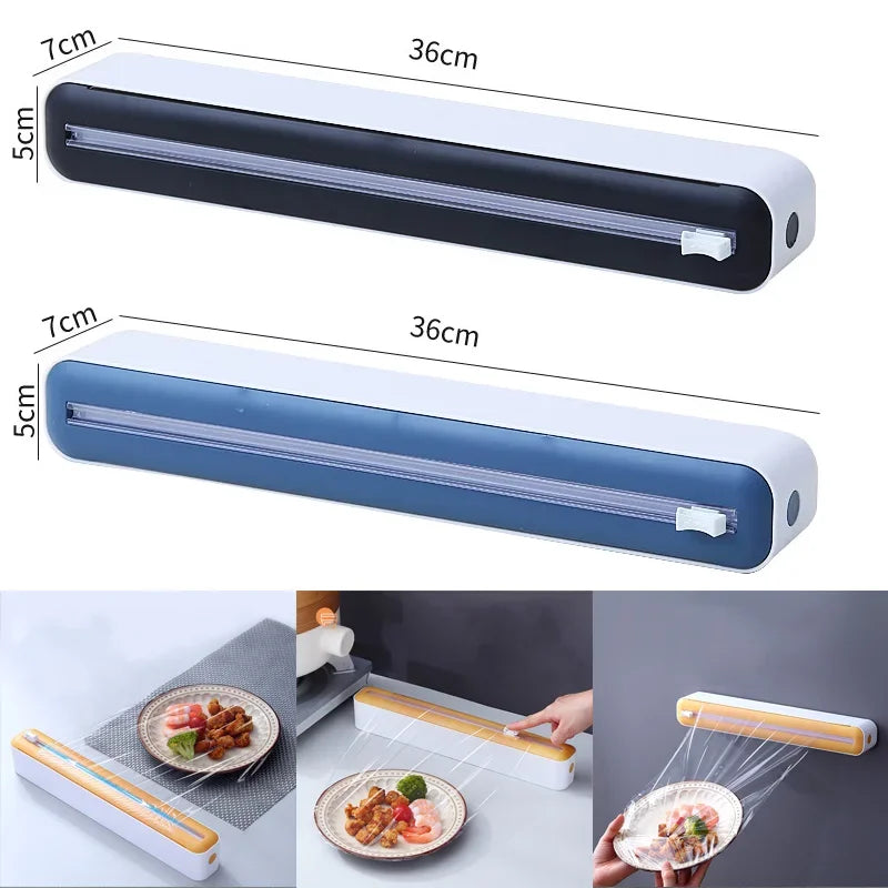 Magnetic Plastic Wrap Dispenser with Cutter – Kitchen Food Film Organizer