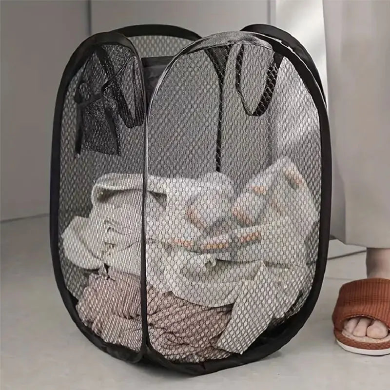 Foldable Mesh Pop-Up Laundry Basket – Lightweight Clothes Storage Hamper
