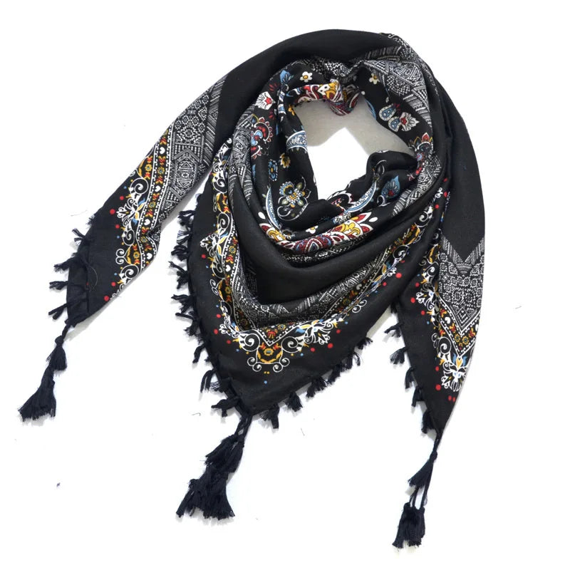 Women's Bohemian Winter Scarf – Retro Floral Wrap Shawl