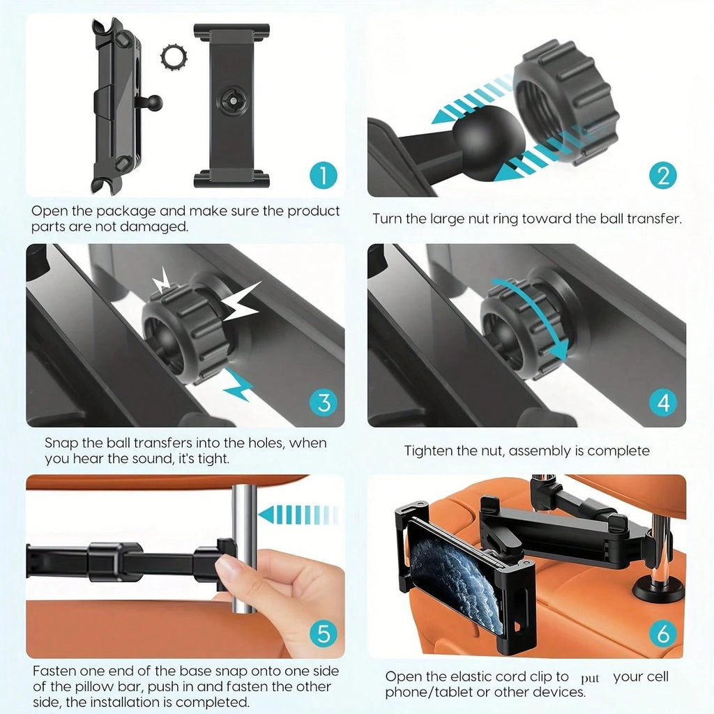 Car Headrest Tablet Holder – Adjustable Back Seat Mount
