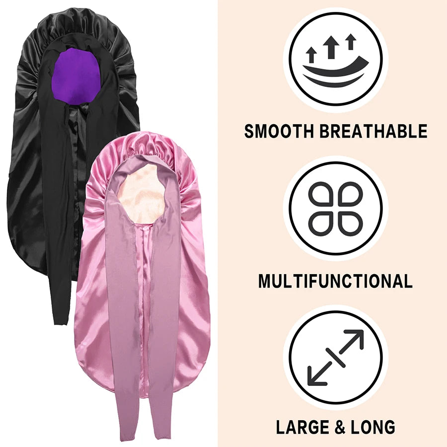 Women's Extra Long Satin Hair Bonnet – Elastic Sleep Cap