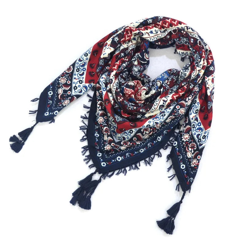 Women's Bohemian Winter Scarf – Retro Floral Wrap Shawl