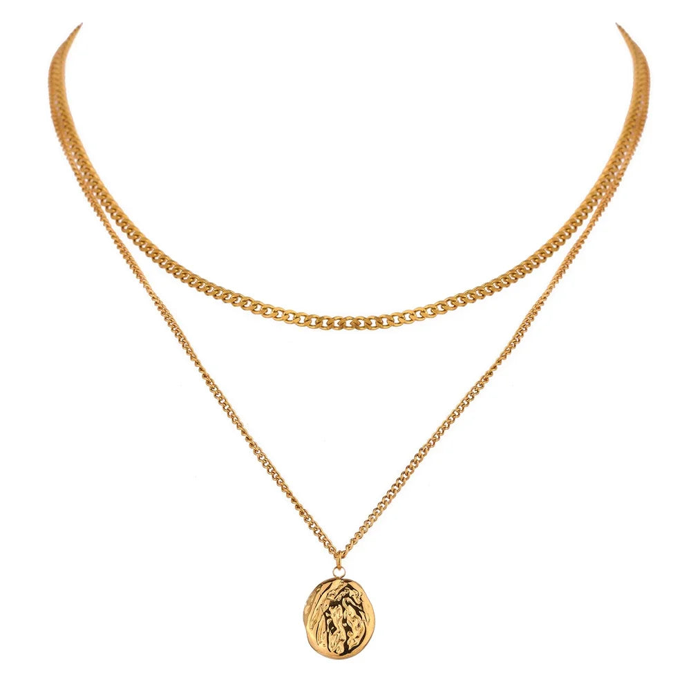 Women's 316L Stainless Steel Layered Necklace – Minimalist Gold-Tone Pendant