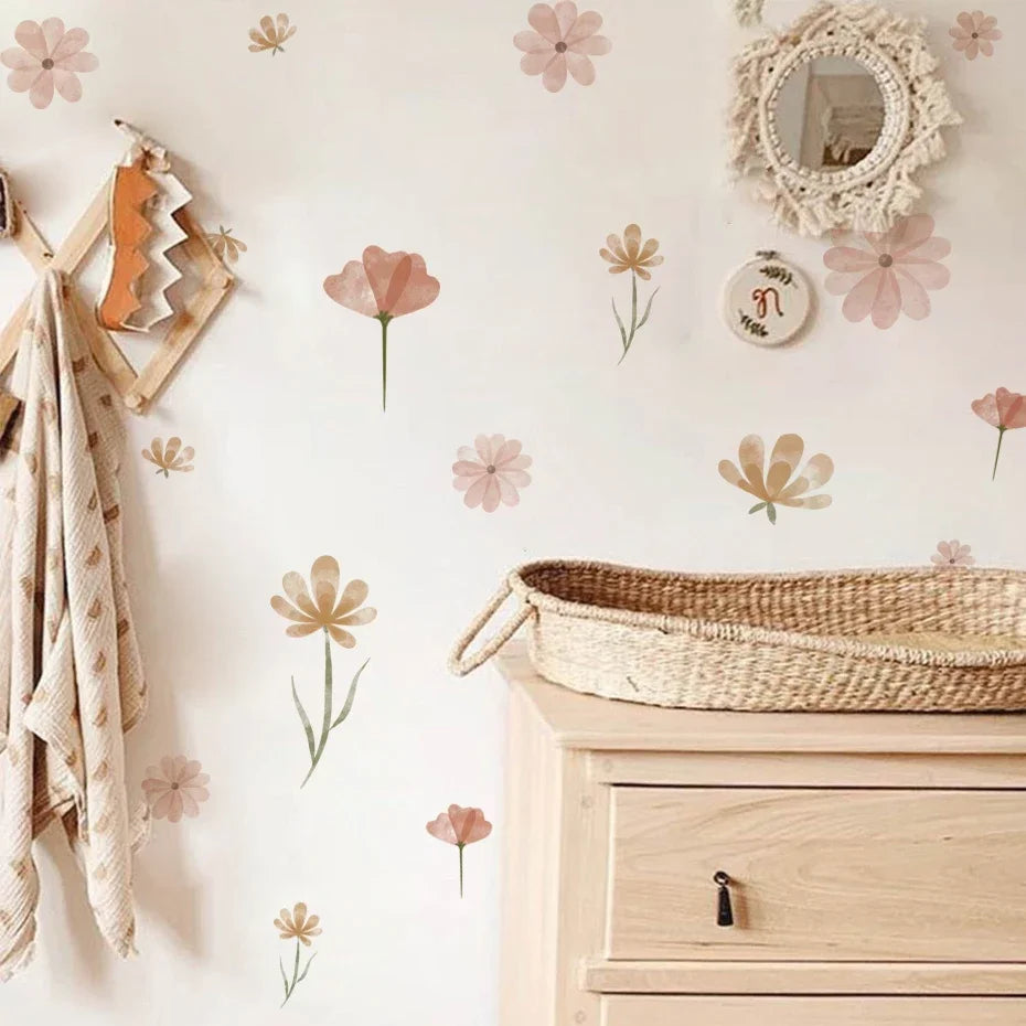 Boho Watercolor Floral Wall Stickers for Home Decor