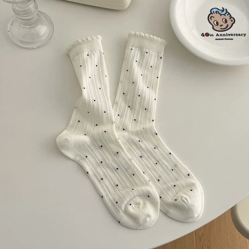 Women's Polka Dot Cotton Crew Socks – Soft Casual Everyday Socks