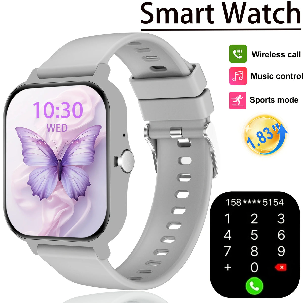 1.83" Full-Screen Touch Smart Watch – Fitness & Activity Tracker
