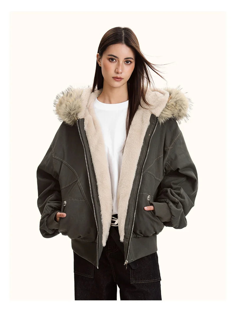 Women's Fur Collar Hooded Winter Parka – Warm Padded Coat