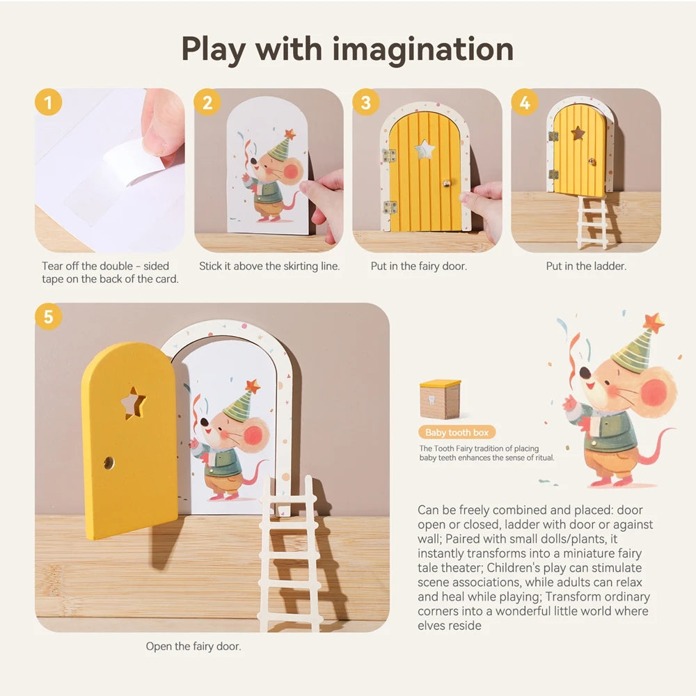 Mini Wooden Fairy Elf Door – Christmas Dollhouse Decoration