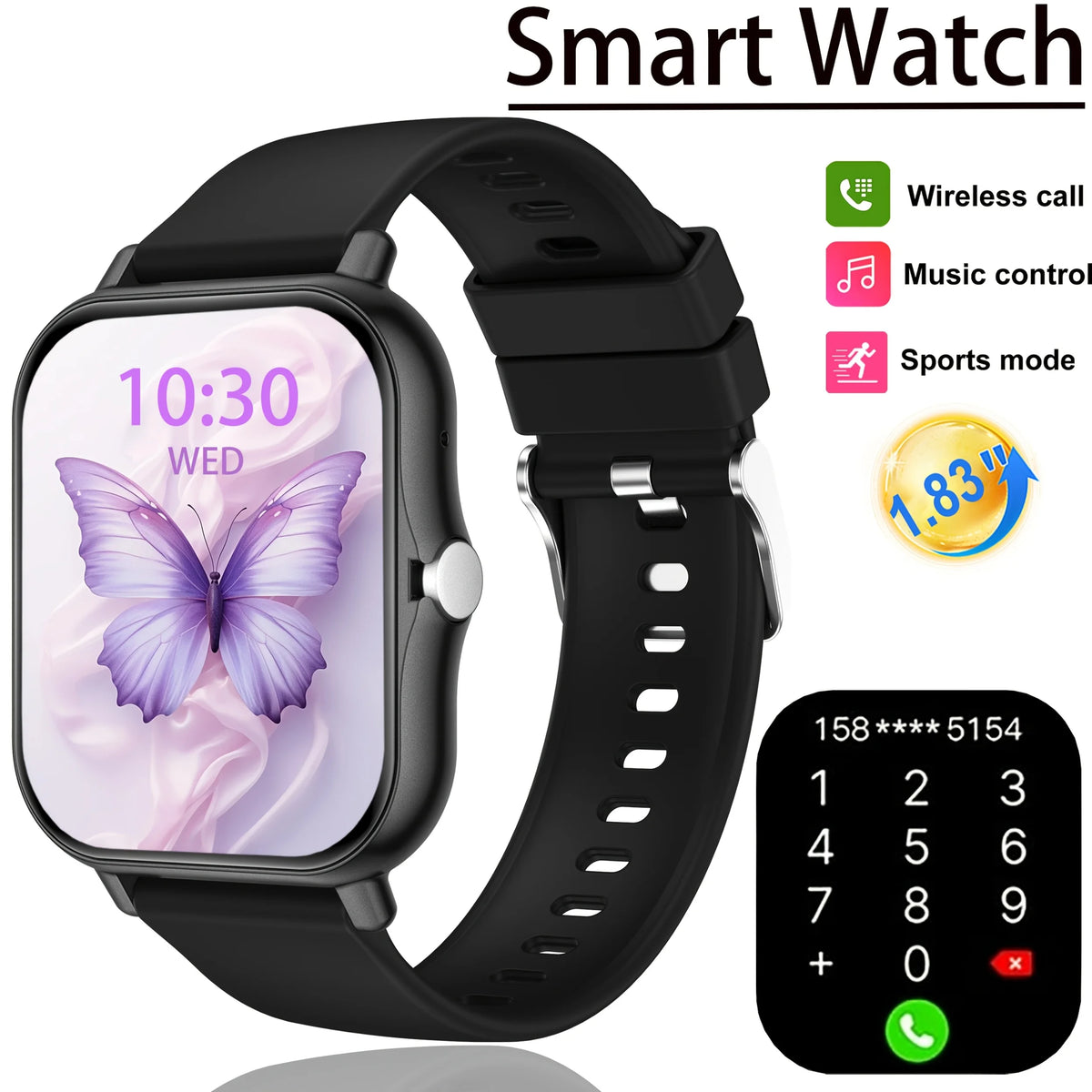 1.83" Full-Screen Touch Smart Watch – Fitness & Activity Tracker