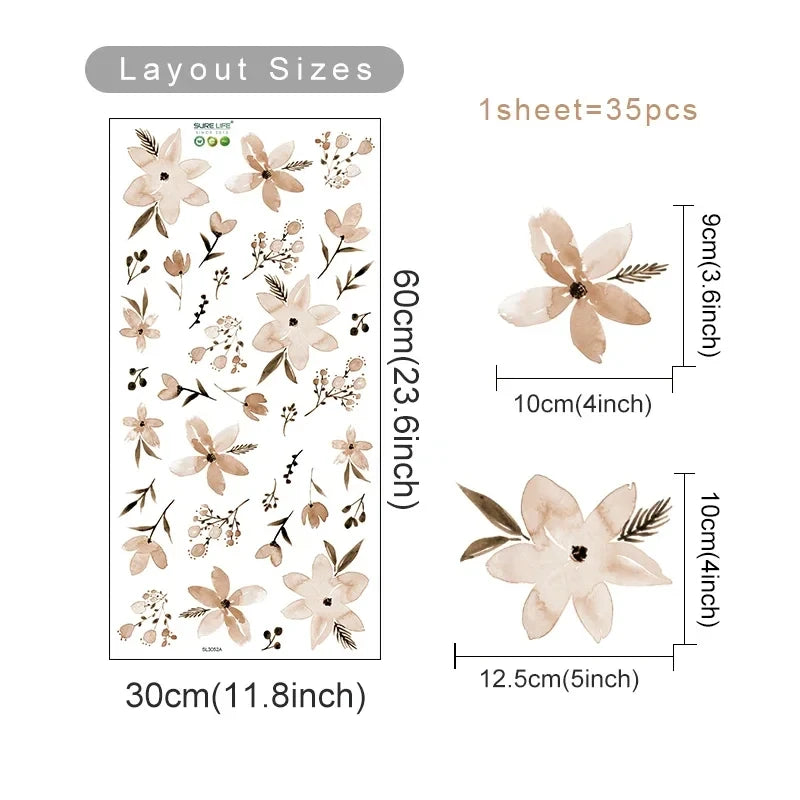 Boho Watercolor Floral Wall Stickers for Home Decor