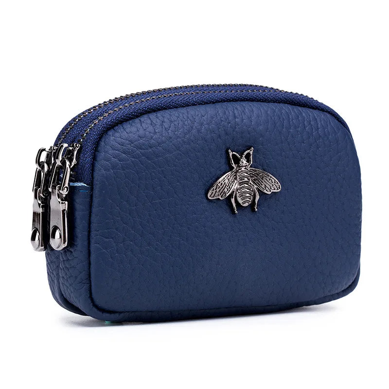 Women's Mini Leather Coin Purse with Double Zipper