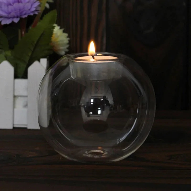 Elegant Round Glass Candle Holder – Decorative Table Centerpiece