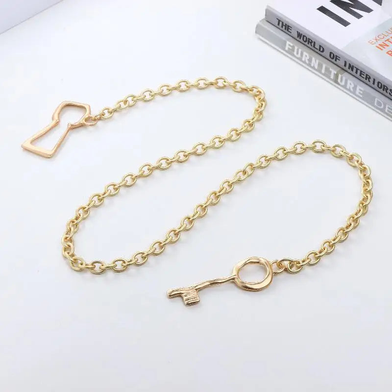 Gold Tone Chunky Chain Key Pendant Necklace for Women