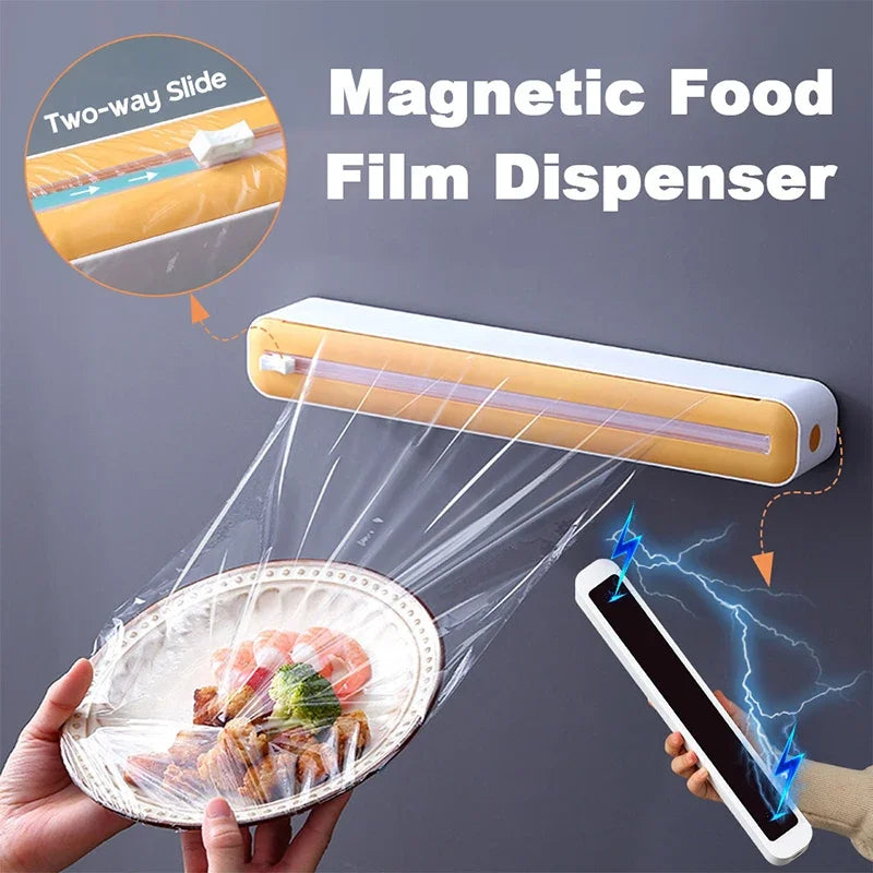 Magnetic Plastic Wrap Dispenser with Cutter – Kitchen Food Film Organizer