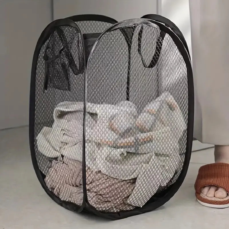 Foldable Mesh Pop-Up Laundry Basket – Lightweight Clothes Storage Hamper