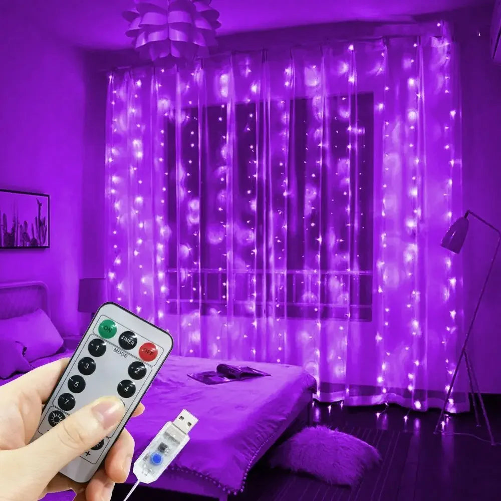 Christmas USB LED Curtain Fairy Lights – 8 Modes Holiday Window Decor