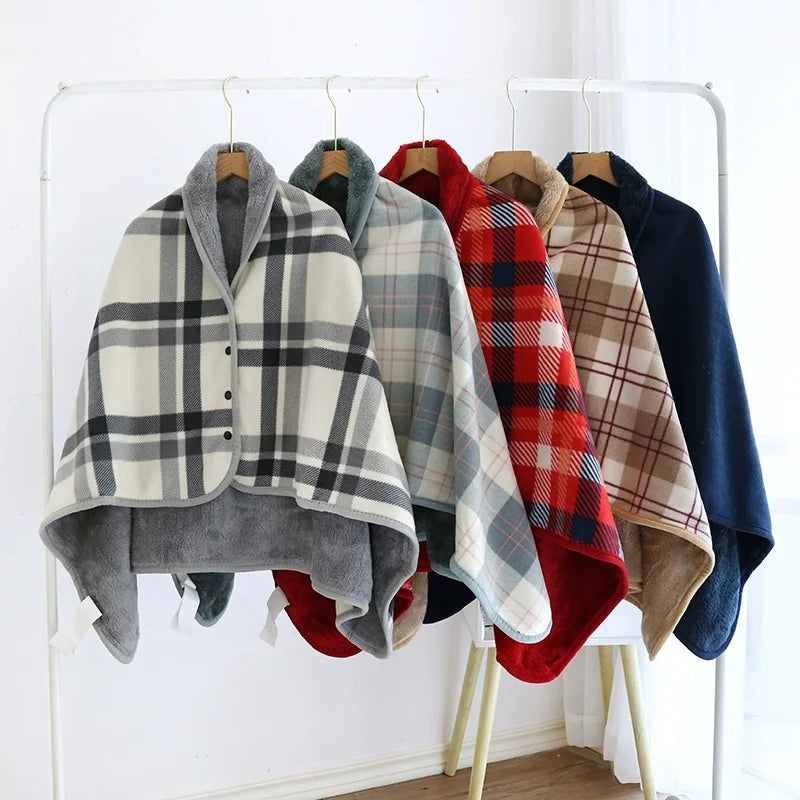 Fleece Wearable Blanket, Plaid Lap Blanket Comfy Poncho Throw