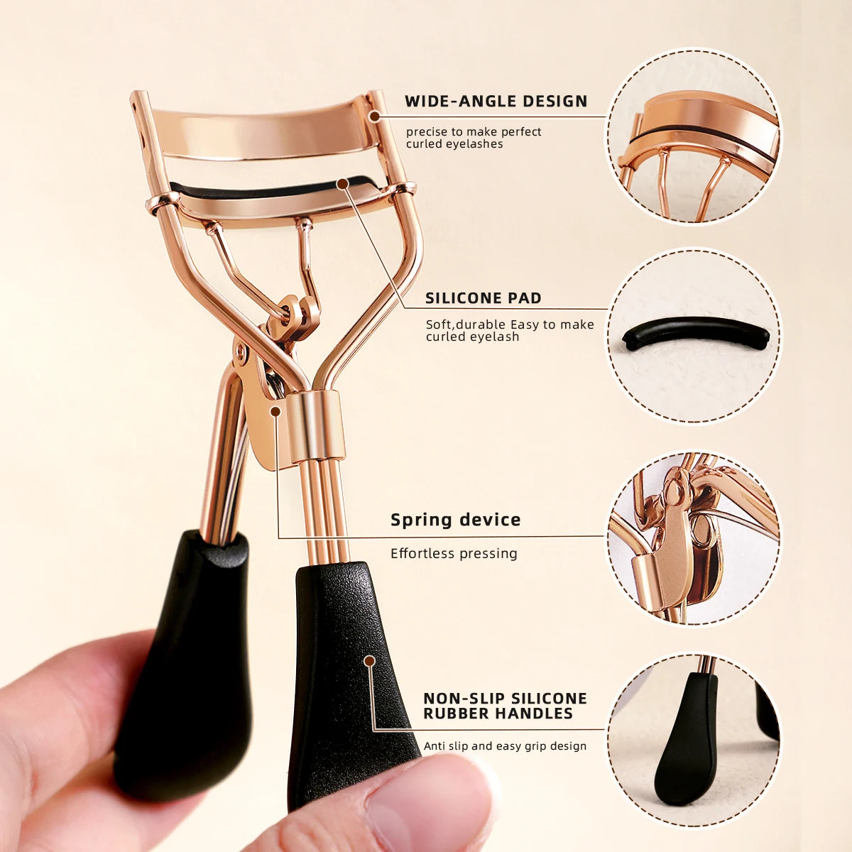 Portable Eyelash Curler with 15 Silicone Replacement Pads