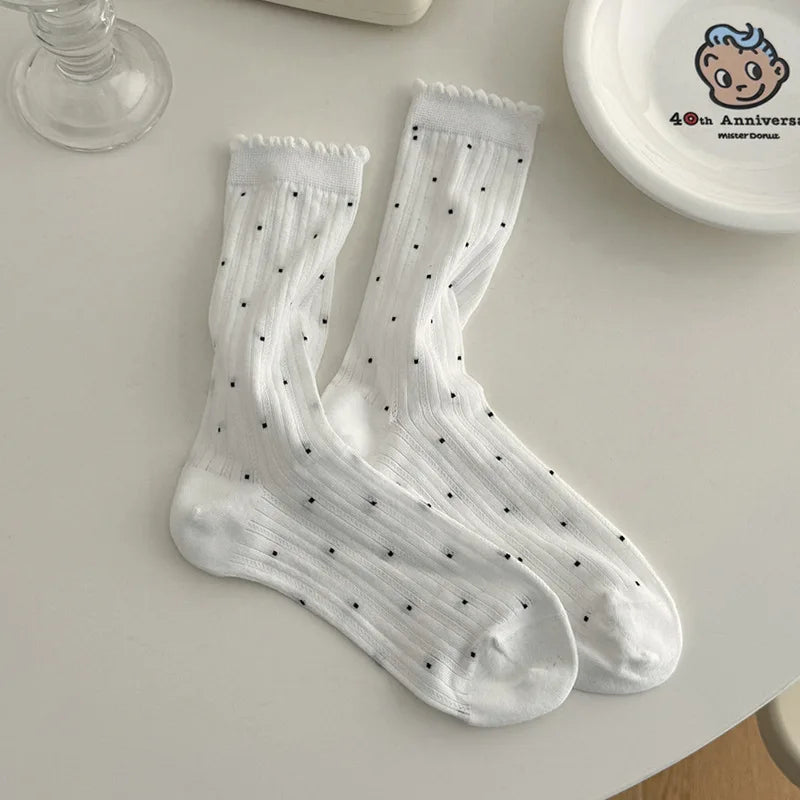 Women's Polka Dot Cotton Crew Socks – Soft Casual Everyday Socks