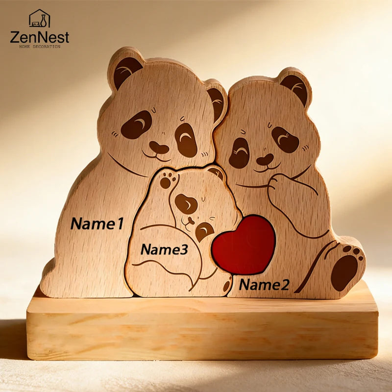 Personalized Wooden Bear Family Puzzle – Custom Name Christmas Decor