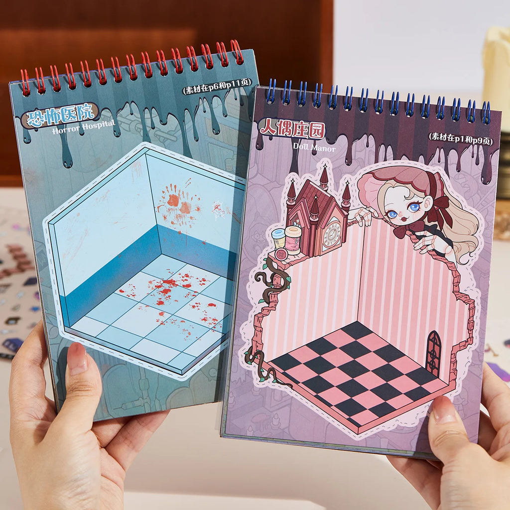 Kawaii 3D Puppet Manor Sticker Book – DIY Miniature Scene Decor