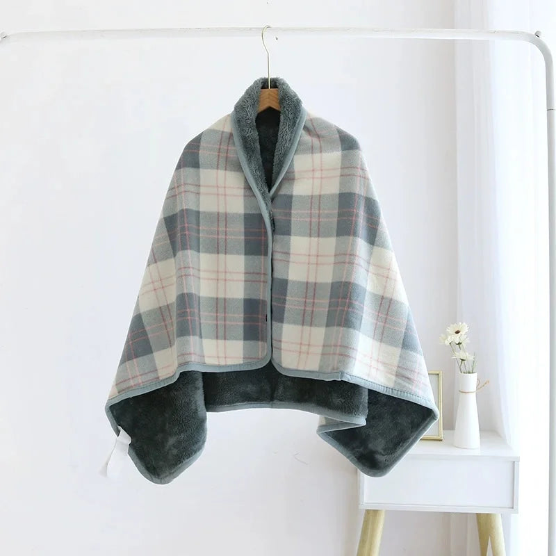 Fleece Wearable Blanket, Plaid Lap Blanket Comfy Poncho Throw