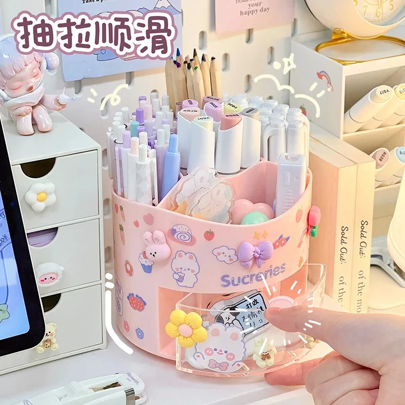 Rotating Pen Holder & Desktop Organizer – Cute Stationery Storage