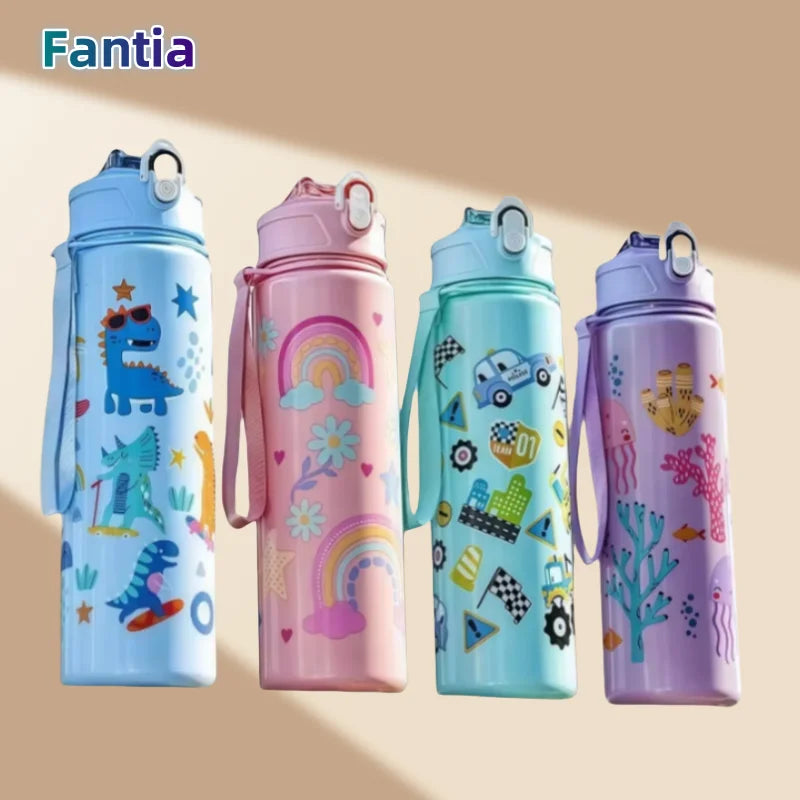750ml Kids Water Bottle with Straw & Silicone Sleeve