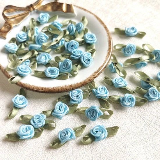100pcs Mini Satin Rose Flowers – DIY Craft & Wedding Appliques