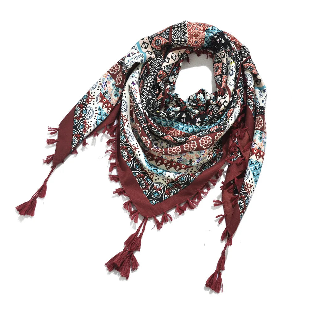 Women's Bohemian Winter Scarf – Retro Floral Wrap Shawl