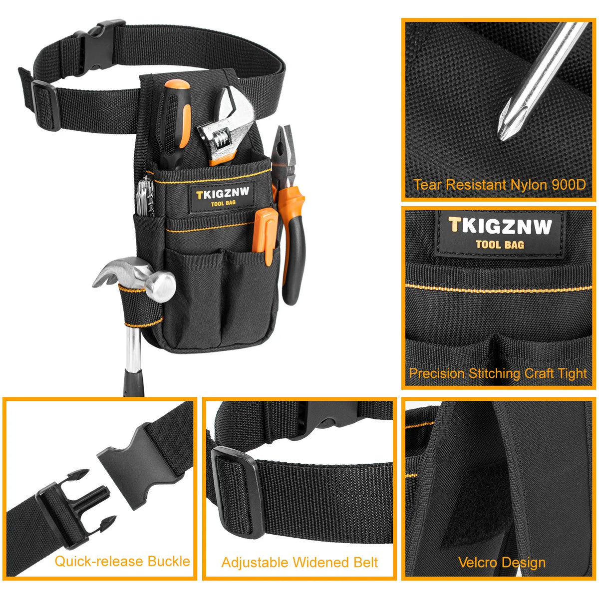 Multi-Pocket Tool Belt Pouch with Screwdriver Loops