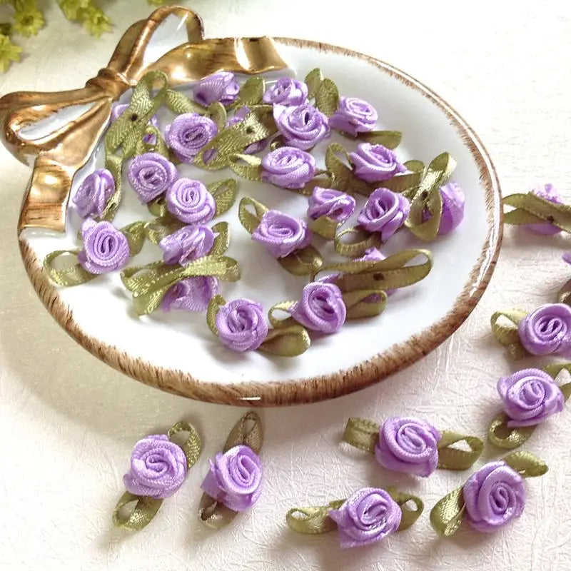 100pcs Mini Satin Rose Flowers – DIY Craft & Wedding Appliques
