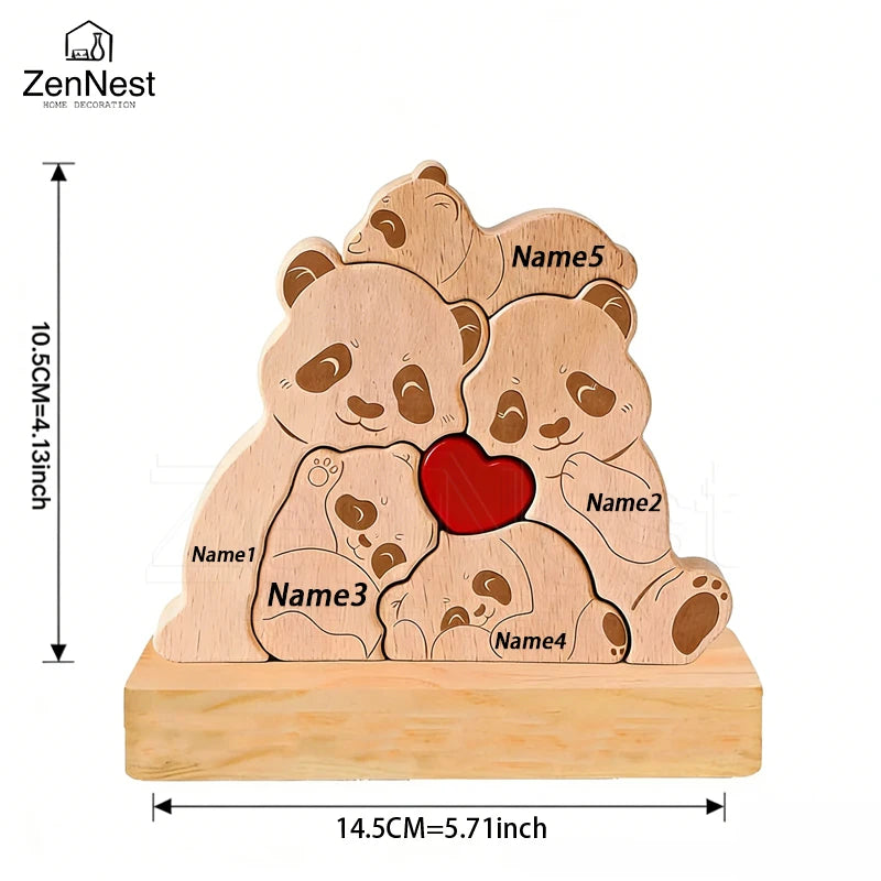 Personalized Wooden Bear Family Puzzle – Custom Name Christmas Decor