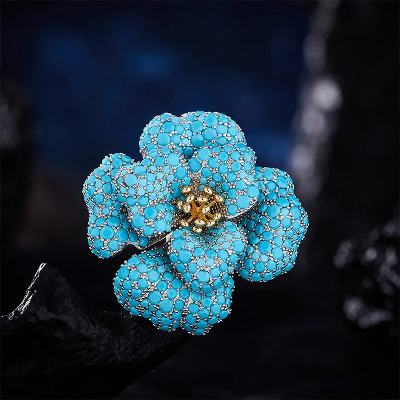 Elegant Blue 3D Flower Brooch for Women