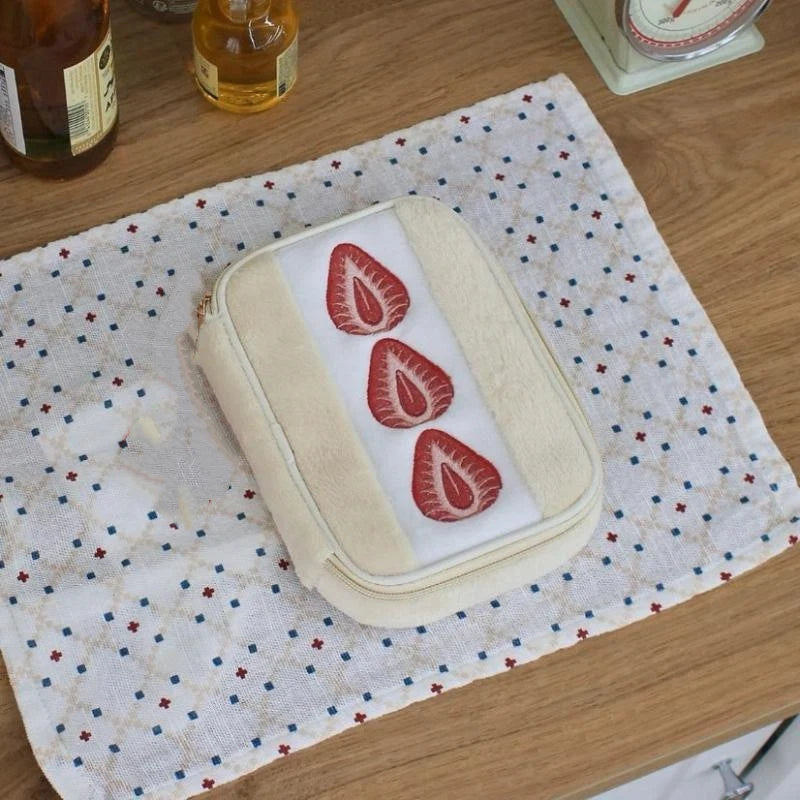 Cute Embroidered Strawberry Pencil Case