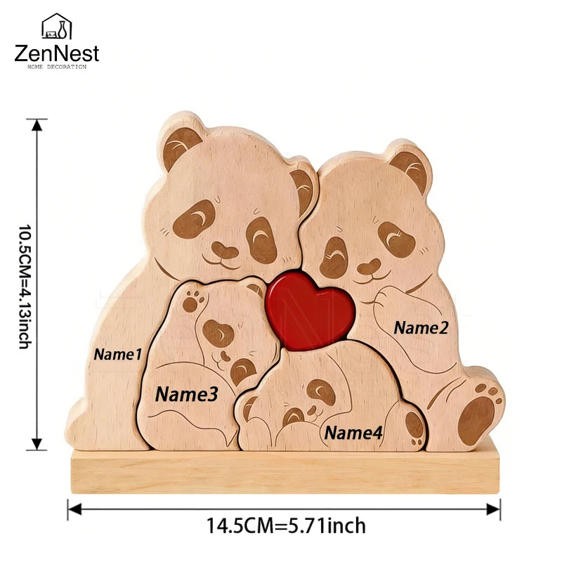 Personalized Wooden Bear Family Puzzle – Custom Name Christmas Decor