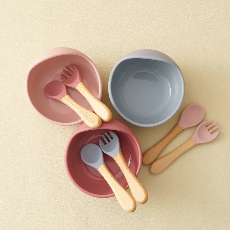 3-Piece Silicone Baby Feeding Set – Suction Bowl & Learning Tableware