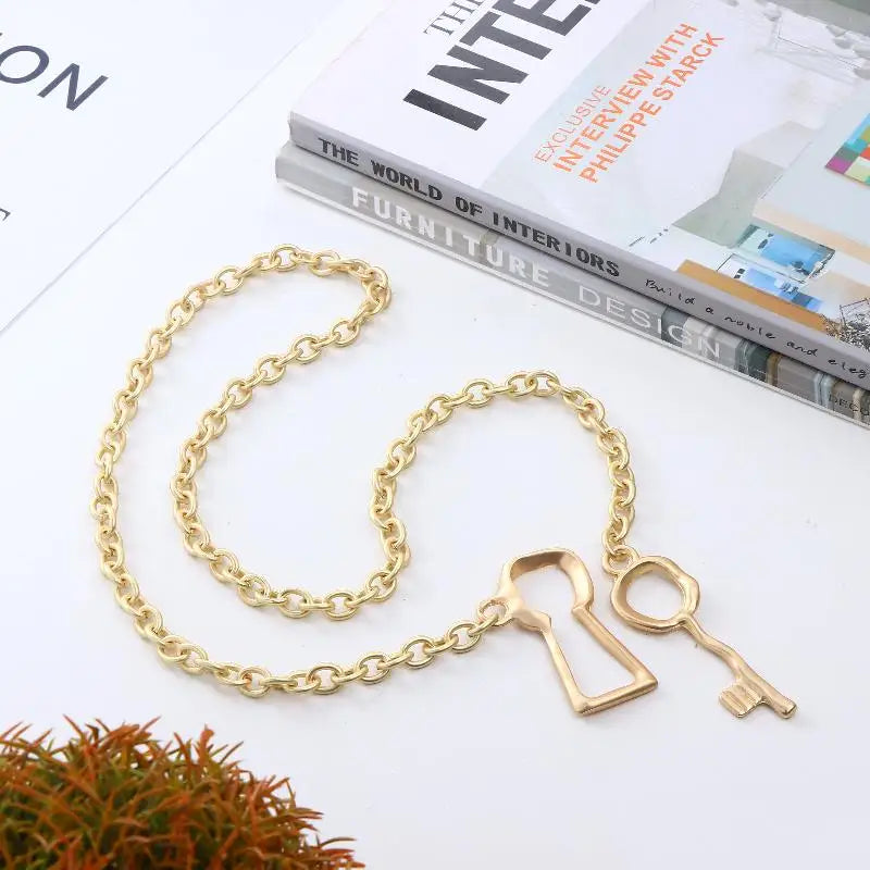 Gold Tone Chunky Chain Key Pendant Necklace for Women