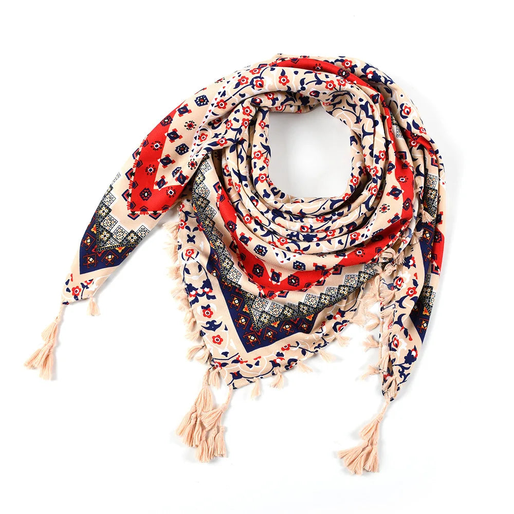Women's Bohemian Winter Scarf – Retro Floral Wrap Shawl