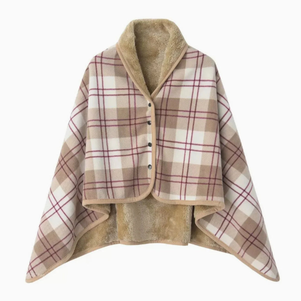Fleece Wearable Blanket, Plaid Lap Blanket Comfy Poncho Throw
