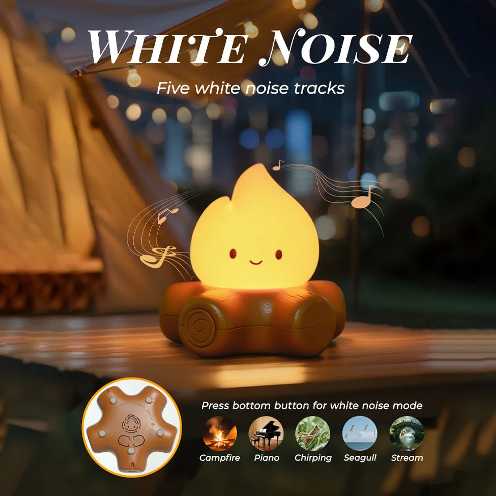 Campfire Night Light with White Noise – Cozy LED Atmosphere Lamp