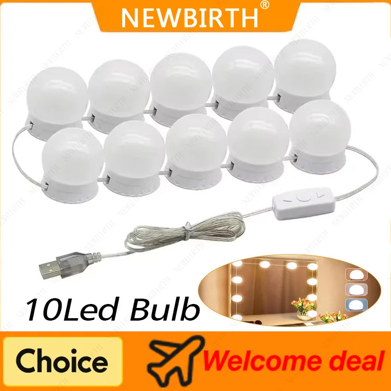 10 LED Vanity Mirror Lights with USB Dimmable Bulbs