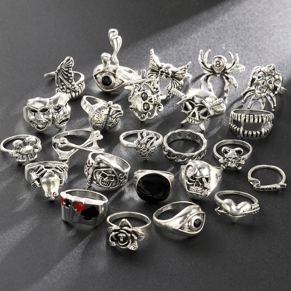 24-Piece Gothic Vintage Ring Set – Punk Style Unisex Fashion Rings
