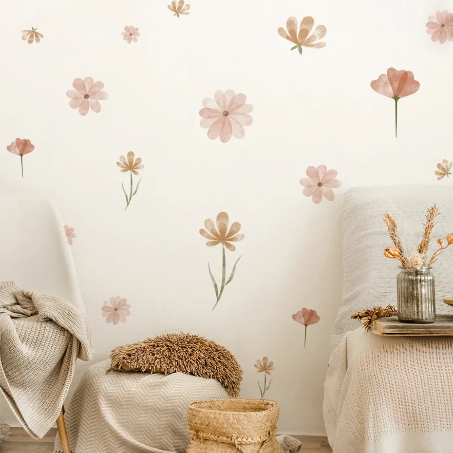 Boho Watercolor Floral Wall Stickers for Home Decor