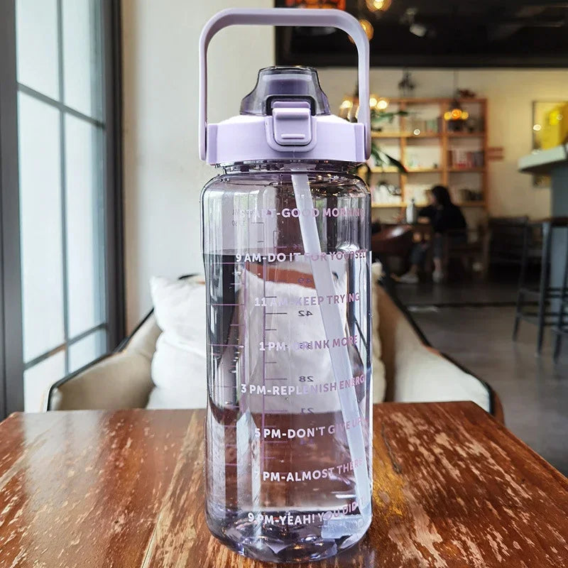 2L Large Capacity Water Bottle with Straw – Portable Sports & Travel Bottle
