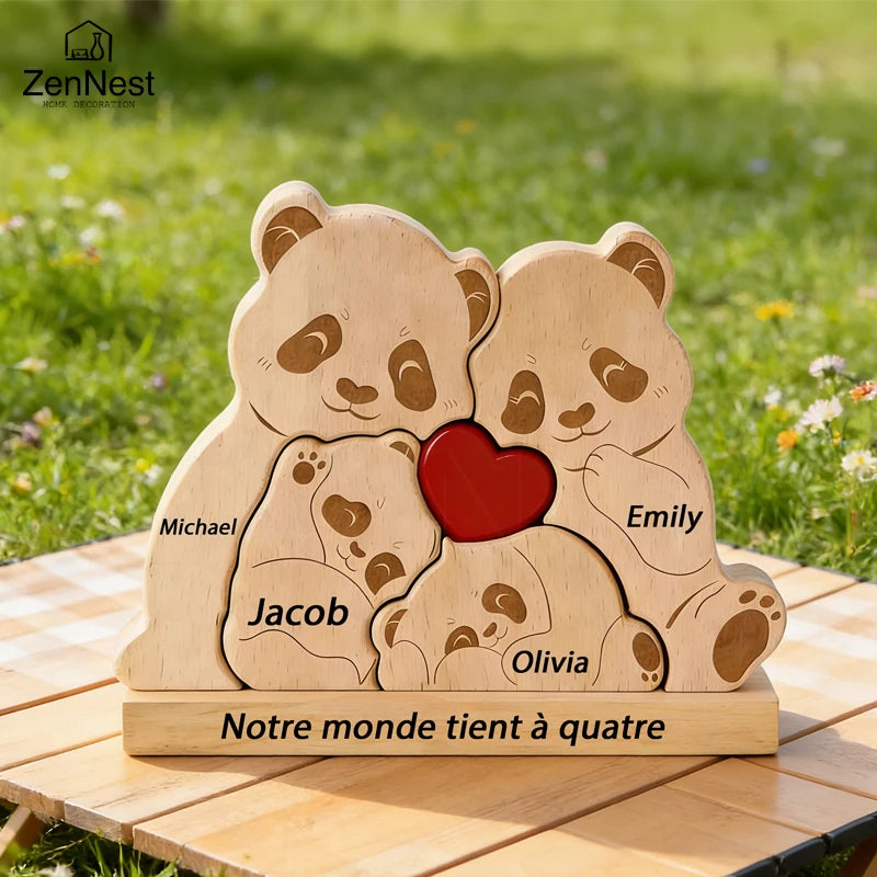 Personalized Wooden Bear Family Puzzle – Custom Name Christmas Decor